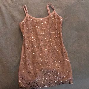 pink and gold sequin tank top